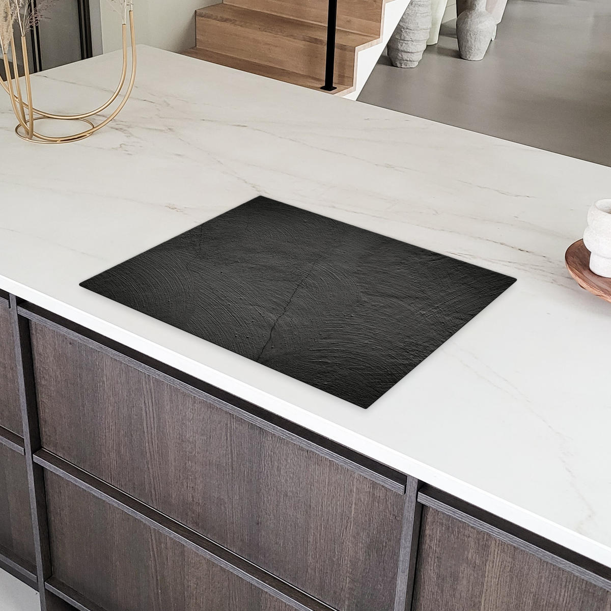 HERDABDECKPLATTE Beton - Schwarz - Industriell Herdabdeckung Induktionsfeld 70x52 cm - Anthrazit, Kunststoff (70/52/0.2cm) - MuchoWow