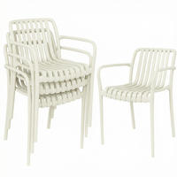 GARTENSTÜHLE 4er Set Stapelbare Terrassenstühle mit Lamelldesign Armlehnen, Ergonomisch Cremeweiß - Creme, Kunststoff (58.5/81.5/55cm)
