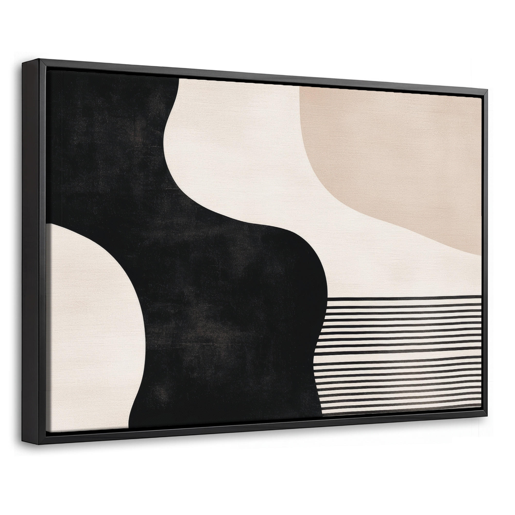 LEINWAND Bilder mit Rahmen - Abstrakt - Japandi - Beige - Modern - 30x20 - Schwarz, Textil (30/20cm) - MuchoWow