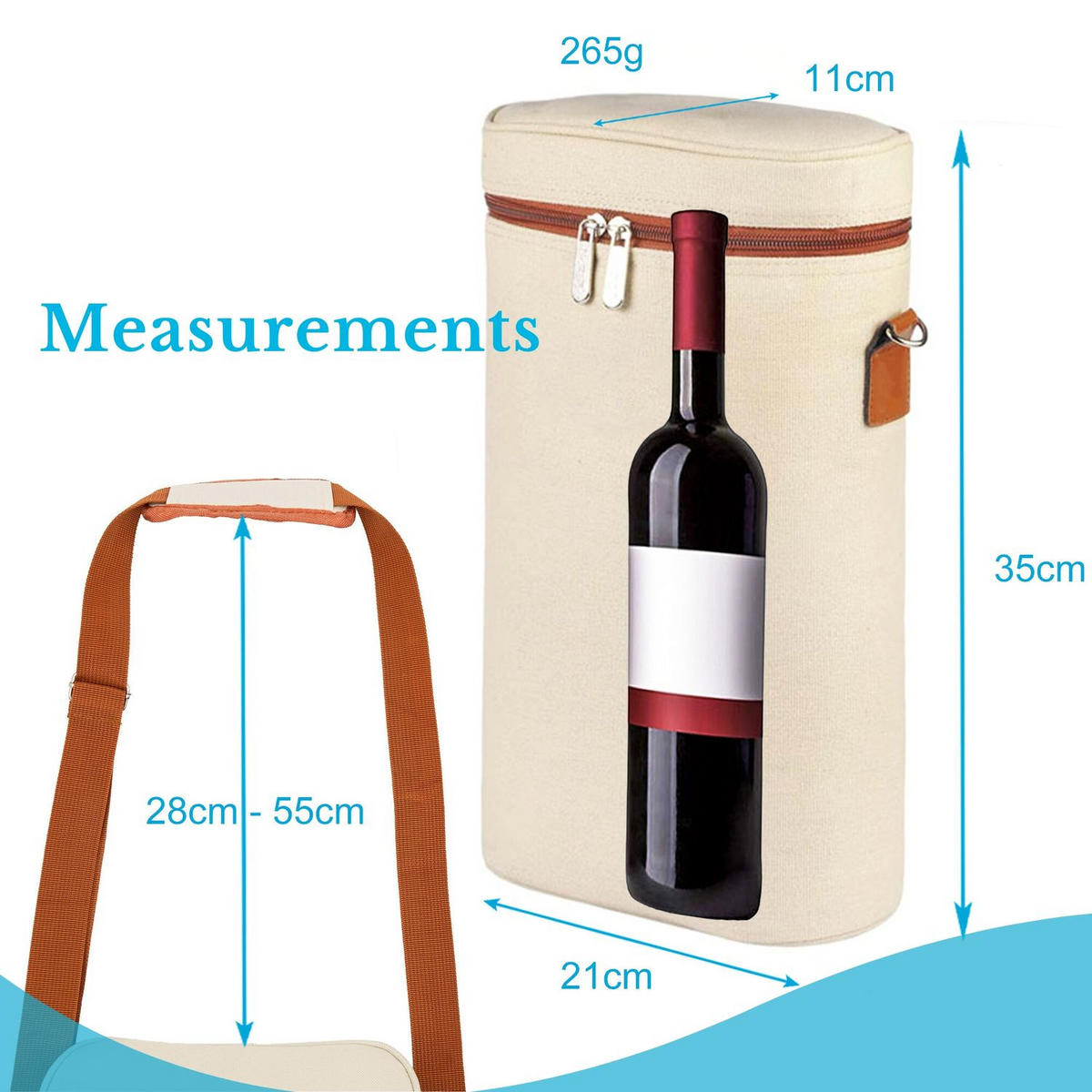 KÜHLTASCHE für Getränke 2 Flaschen 21/9.7/35.6 cm - Weiß, Textil (8.3/35.6cm) - Intirilife