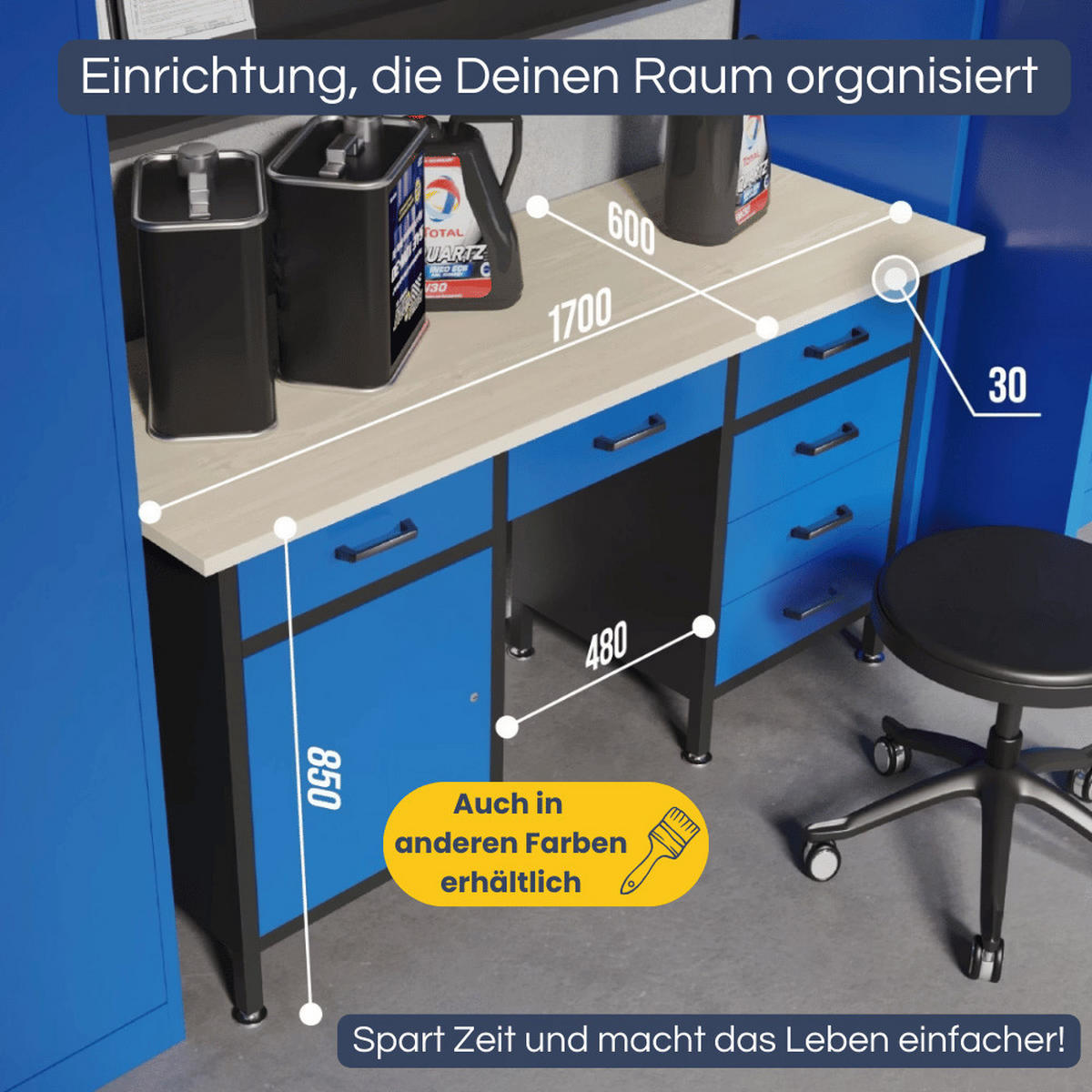 WERKBANK Werkstatt KARL 1x Tür 85x170x60cm Anthrazit-Blau - Anthrazit, Metall (170/85/60cm) - DELUKE