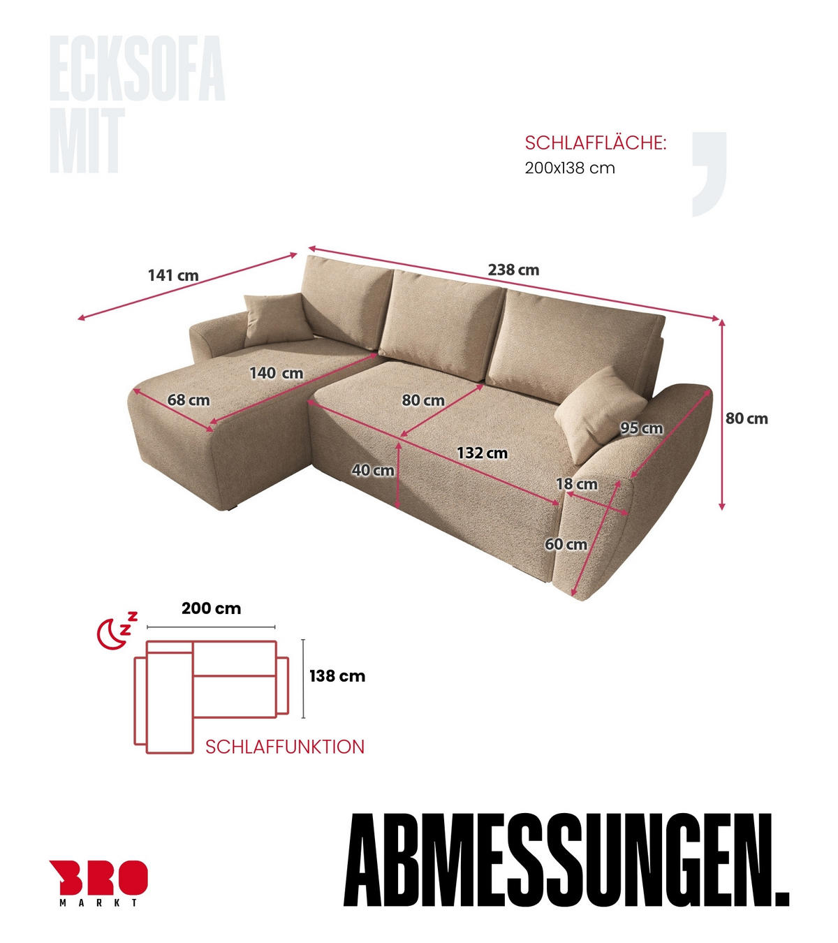 ECKSOFA Rotterdam mit Schlaffunktion Beige Bouclé - Creme, Textil (238/141cm) - Bromarkt