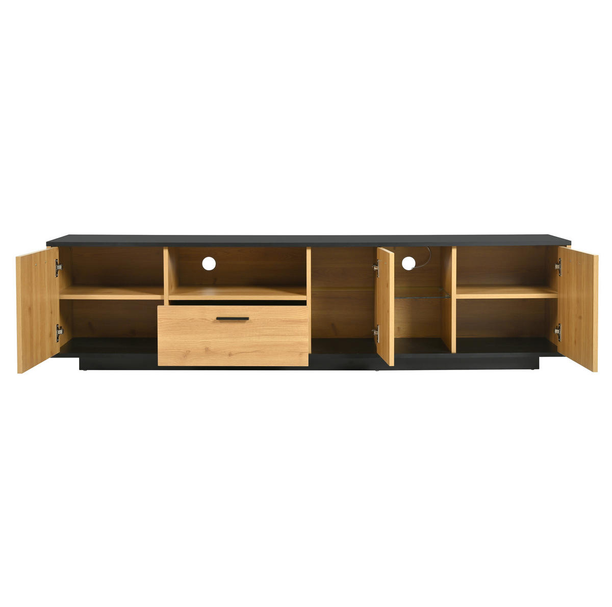 TV stolek 180/37/45 cm černá a dekor dřeva z MDF s LED osvětlením - černá, kompozitní dřevo (180/45/37cm) - OKWISH