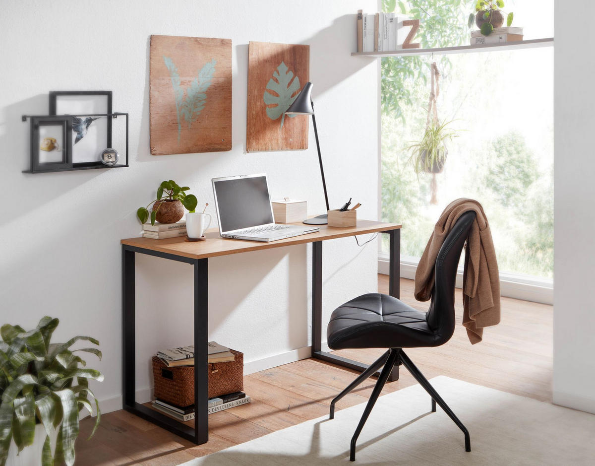 SCHREIBTISCH – Eiche, 120x60x76 cm, Metallbeine, robust & vielseitig - Schwarz/Braun, Holz/Metall (60/120/76cm) - KADIMA DESIGN