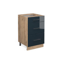 KÜCHENUNTERSCHRANK Fame-Line Dunkelblau Hochglanz 50 cm ohne AP - Honigeiche/Eiche Wotan, Holzwerkstoff (50/82/51.6cm) - Vicco