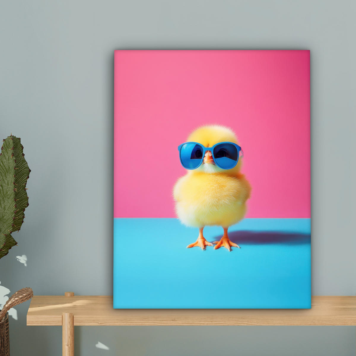 LEINWANDBILD Chick - Sonnenbrille - Blau Room Decor 30x40 cm - Pink/Gelb, Textil (30/40cm) - MuchoWow
