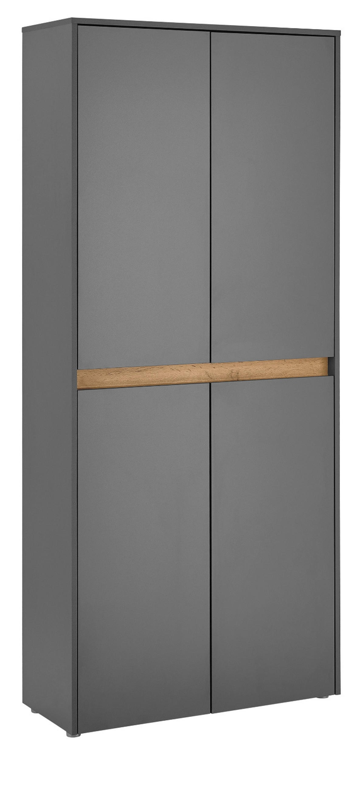 SCHUHSCHRANK grau matt, Eiche Wotan 85 x 195 cm, Flurschrank 4-türig - Eiche Wotan/Schwarz, Holzwerkstoff/Kunststoff (85/195/35cm) - Furn.Design