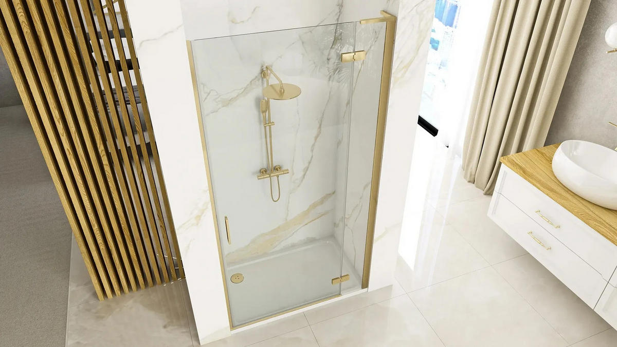 DUSCHTÜR Rea Hugo 80 Gold Brush + Profil - Goldfarben, Glas (80/200.5cm) - REA