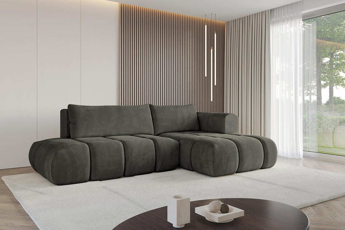 ECKSOFA Ottomane Rechts CLOUD-L 289x180x40 Schwarz Velours - Schwarz, Holzwerkstoff/Kunststoff (289/180cm) - ALTDECOR