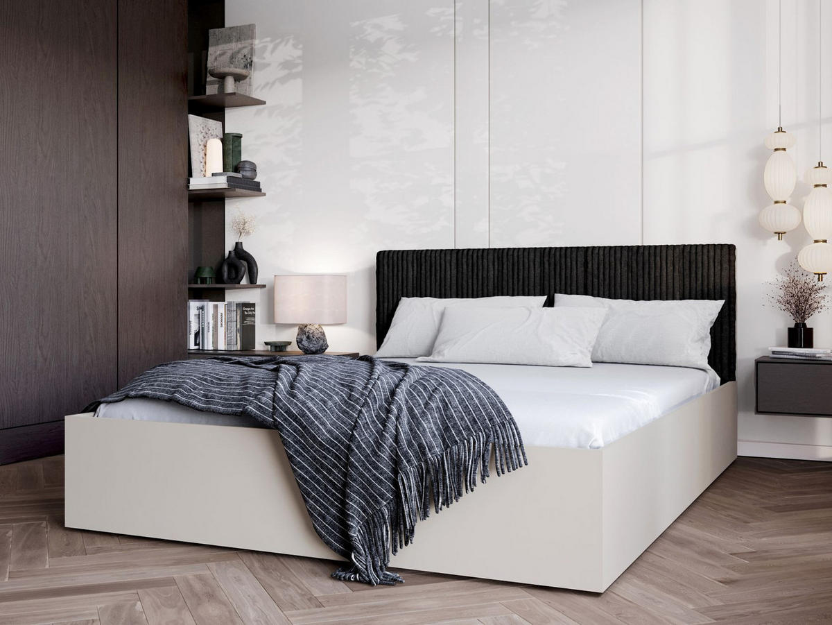 BETT Schwarz STYLE Mit Kaschmirmatratze Gepolsterter Kopfteil 120x200 cm - Schwarz, Textil (120/200cm) - Sepro Meble