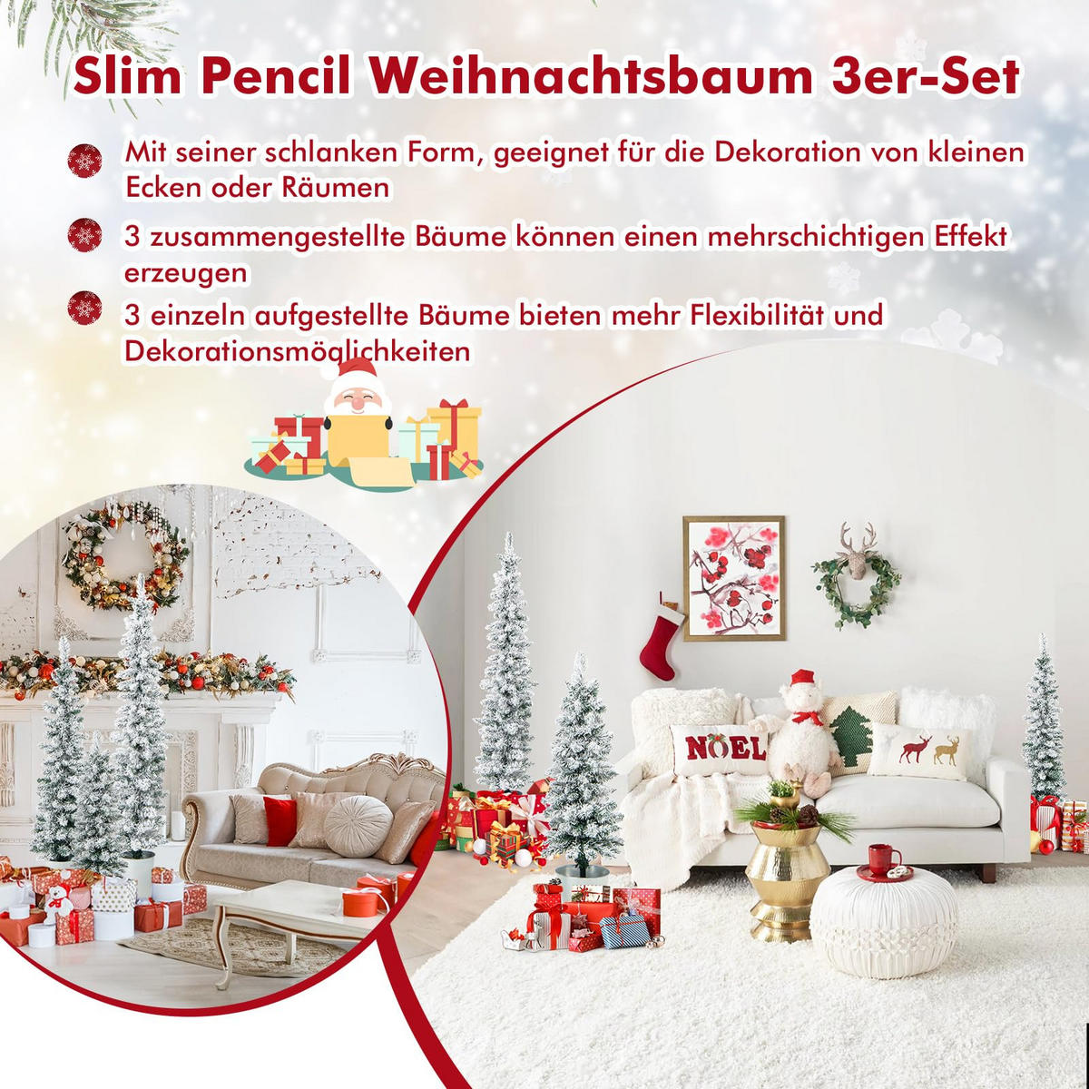 WEIHNACHTSBAUM mit Schnee 90/120/150 cm grün und weiß(3-tlg) - Grün, Metall (150cm) - COSTWAY