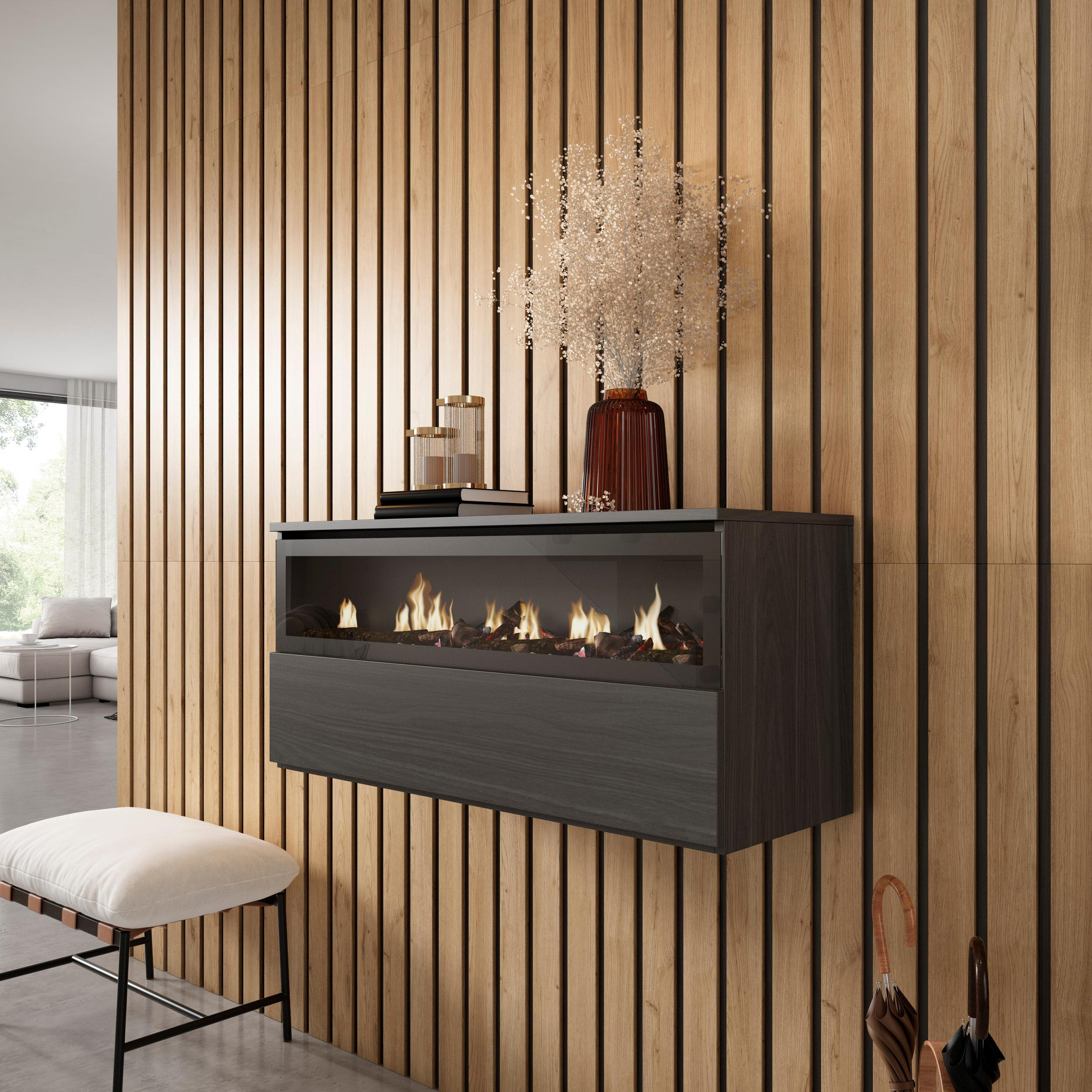 ELEKTROKAMIN LED, Hängend, schwarz, 102/35/45cm - Schwarz, Holzwerkstoff (102/45/35cm) - Skraut Home