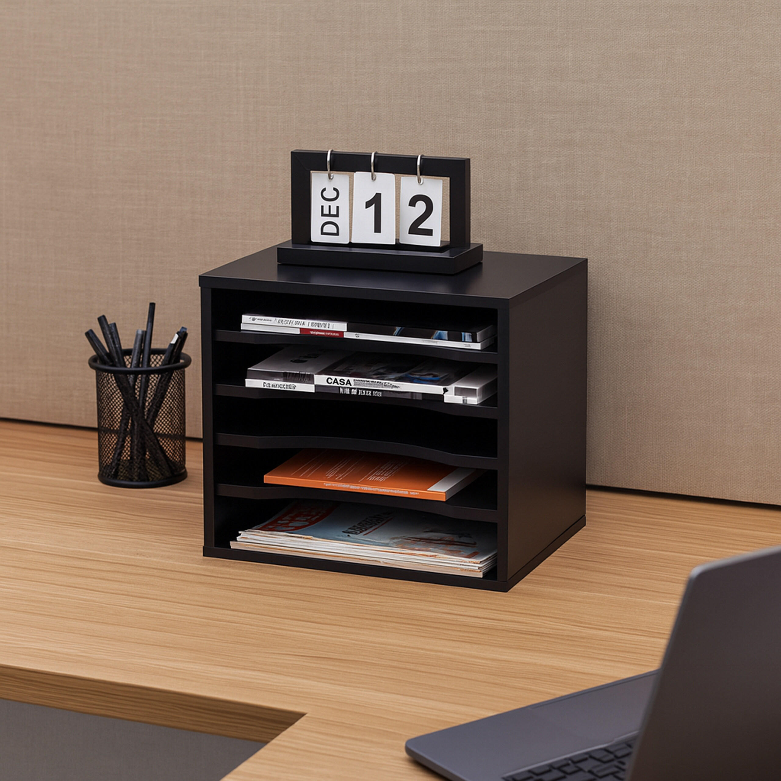 DOKUMENTENABLAGE - Schwarz, Holzwerkstoff (25/35.5/33cm) - Relaxdays