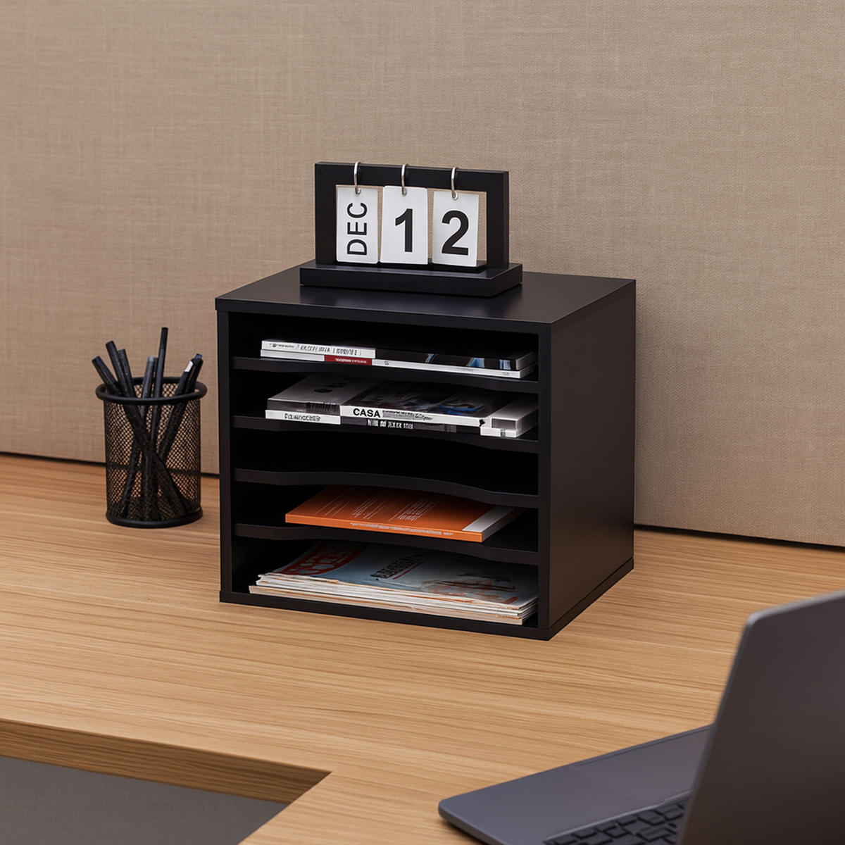 DOKUMENTENABLAGE - Schwarz, Holzwerkstoff (25/35.5/33cm) - Relaxdays