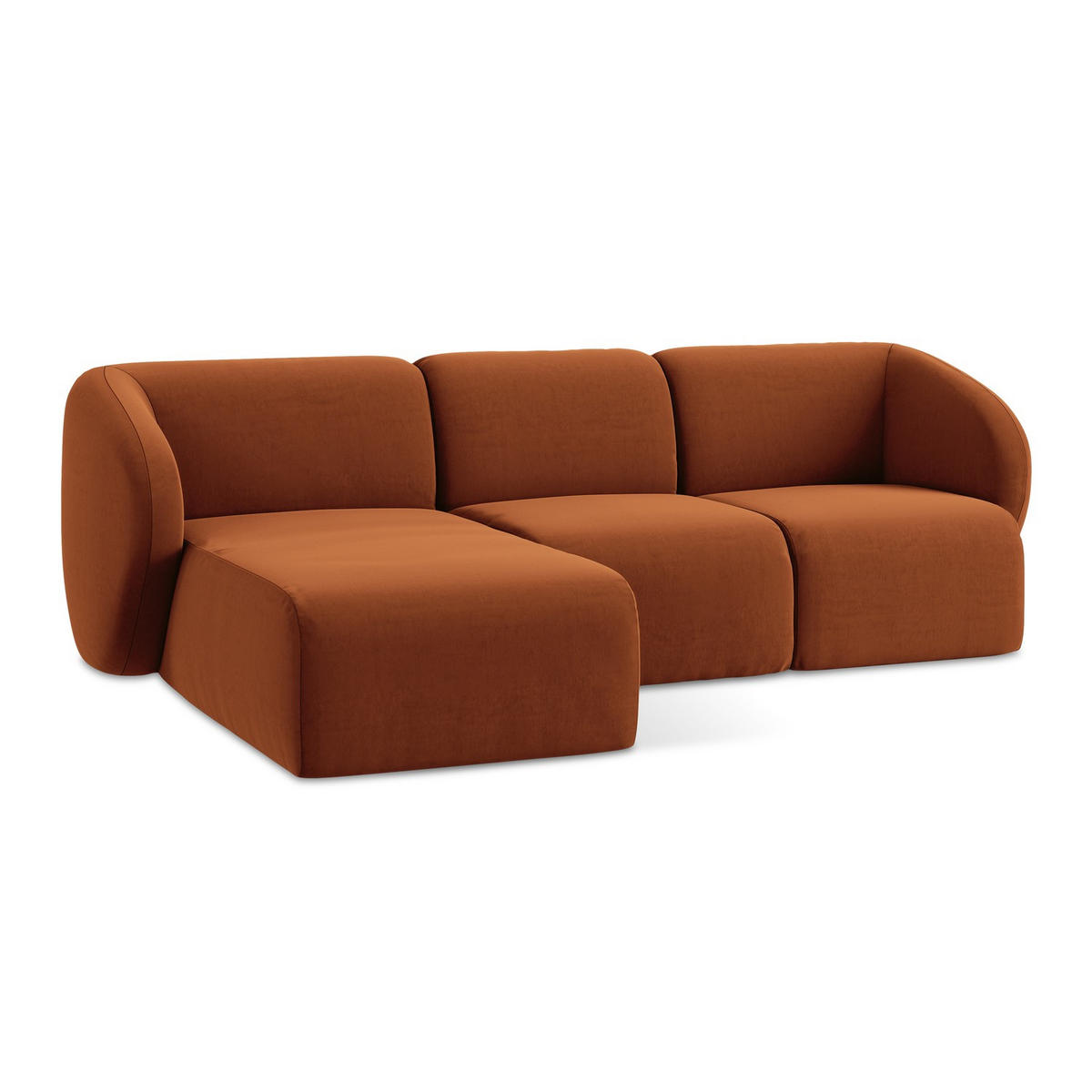 ECKSOFA Links Samt Stoff Orange - Terracotta/Schwarz, Holzwerkstoff/Kunststoff (248/166cm) - LaMiaSofa