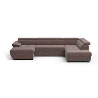 WOHNLANDSCHAFT mit Schlaffunktion und Bettkasten, Boston-Stoff - Taupe/Schwarz, Kunststoff/Textil (224/79/332cm) - Cotta