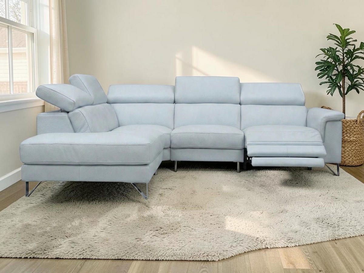 ECKSOFA Antares Echtleder mit 1 x Relaxfunktion Weiß - Weiß, Leder/Metall (224/276cm)