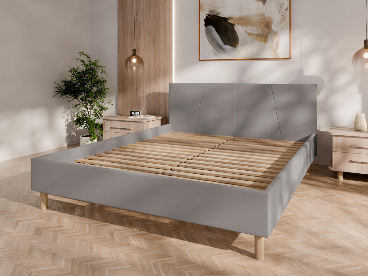 POLSTERBETT ALMORE 160x200cm Elegantes Polsterbett für modernen Wohnstil , 7-Zonen-Taschenfederkernmatratze mit kokos ARLAN (21 cm), stahl - Dunkelgrau, Holz (160/200cm) - Panda Möbel