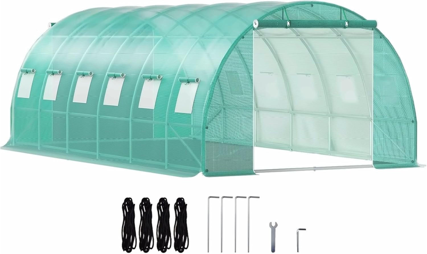 GEWÄCHSHAUS-TUNNEL – 20×10×7 ft, galvanisierter Rahmen, wasserdichte Abdeckung - Grün, Metall (600/210/300cm) - Kaket