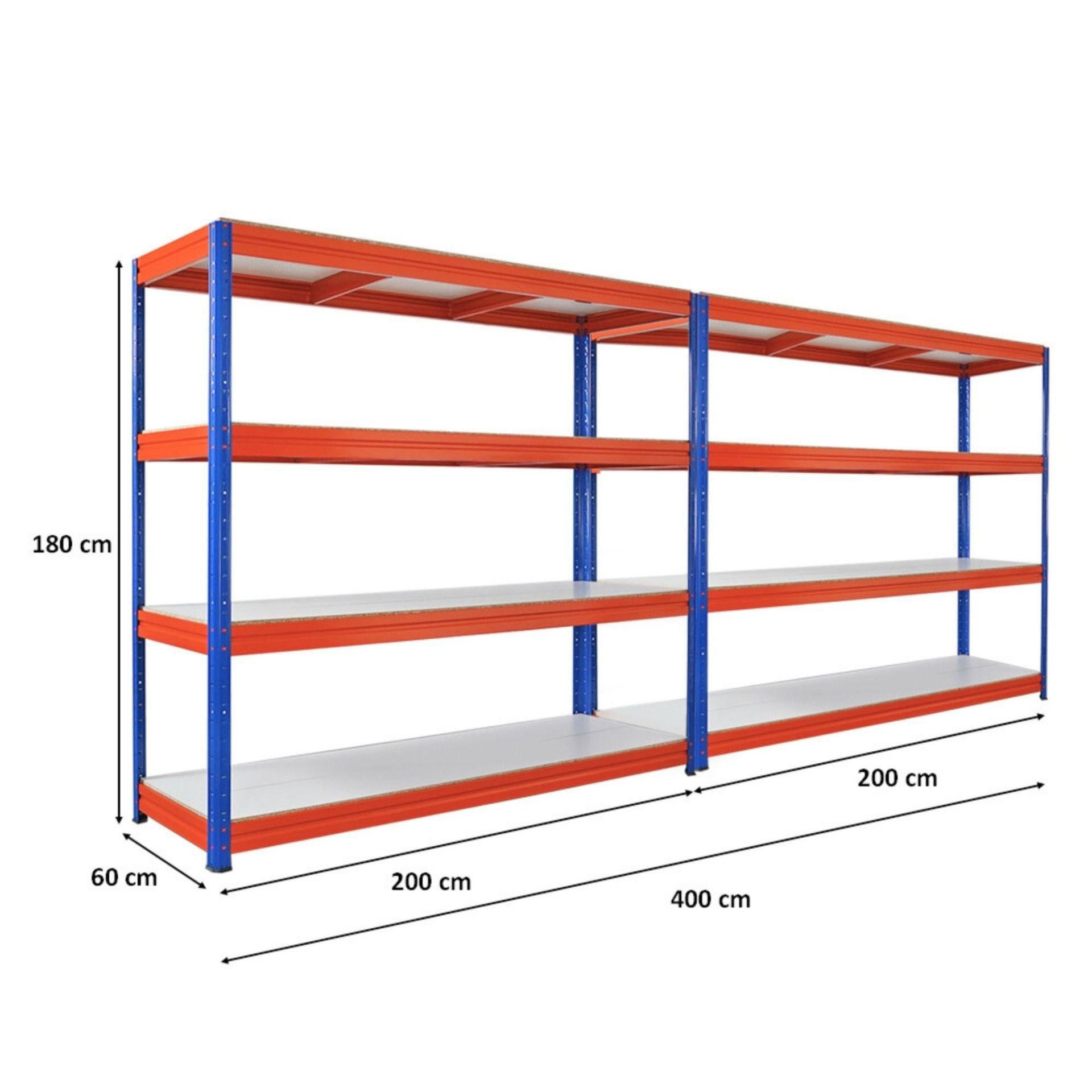 SCHWERLASTREGAL Dino 2er-Set 180x200x60cm Melamin-Ebenen Blau/Orange - Blau/Orange, Metall (400/180/60cm) - PROREGAL