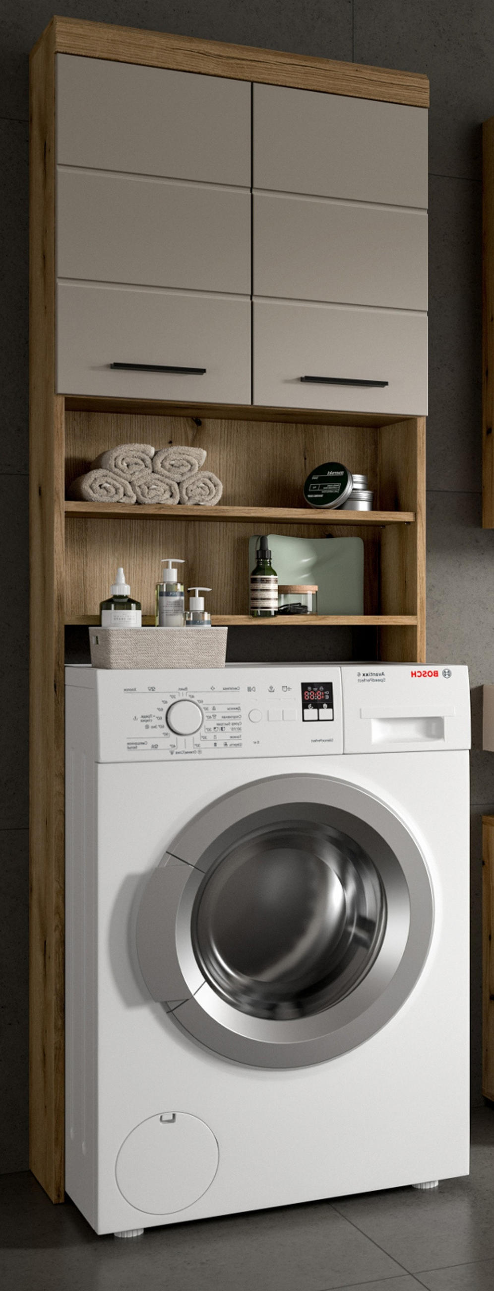 WASCHMASCHINENSCHRANK in Sand, Eiche matt 63 x 191 cm, Waschmaschinen Überbau mit viel Stauraum - Sandfarben/Kastanienfarben, Holzwerkstoff/Kunststoff (63/191/24cm) - Inn.Furn