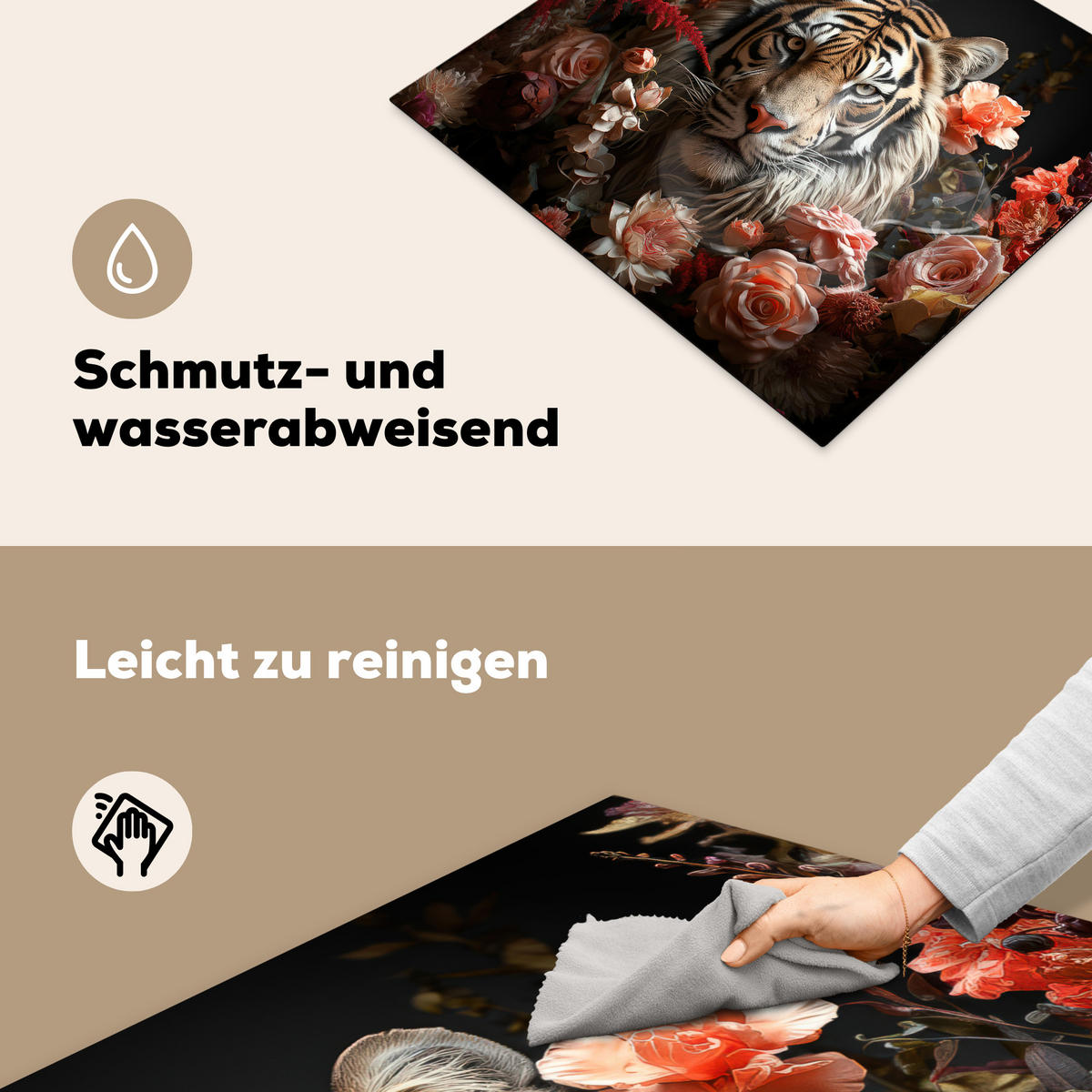 HERDABDECKPLATTE Tiger - Tier - Natur - Floral - Botanisch 58x51 cm - Orange, Kunststoff (58.3/51.3/0.2cm) - MuchoWow