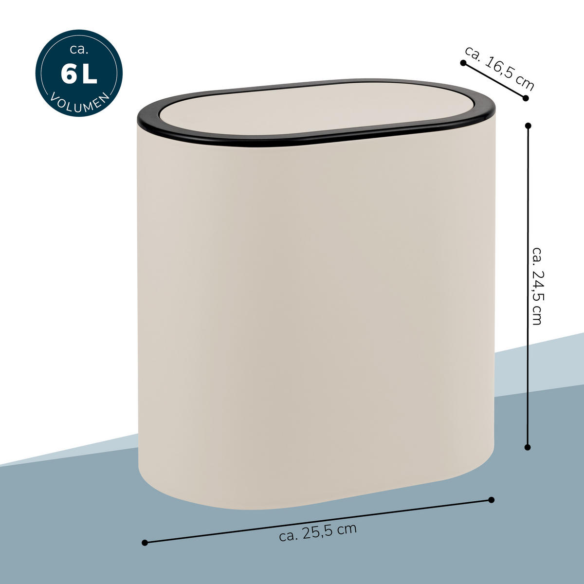 KOSMETIKEIMER 6 Liter, beige - Beige, Kunststoff (25.5/24.5/16.5cm) - eluno