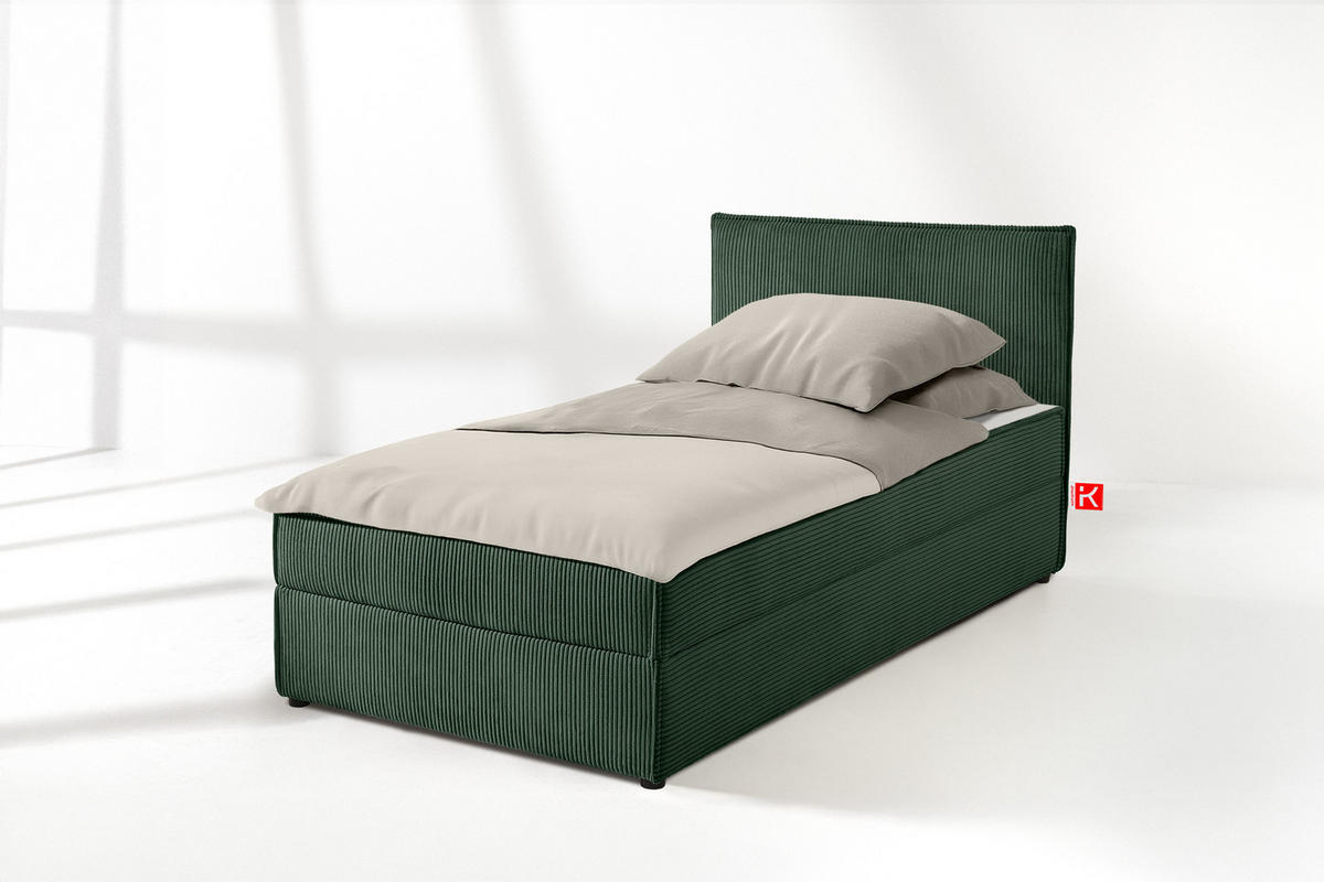 BOXSPRINGBETT ROTI Einzelbett, dunkelgrün - Dunkelgrün/Schwarz, Holz/Holzwerkstoff (90/200cm) - KONSIMO®