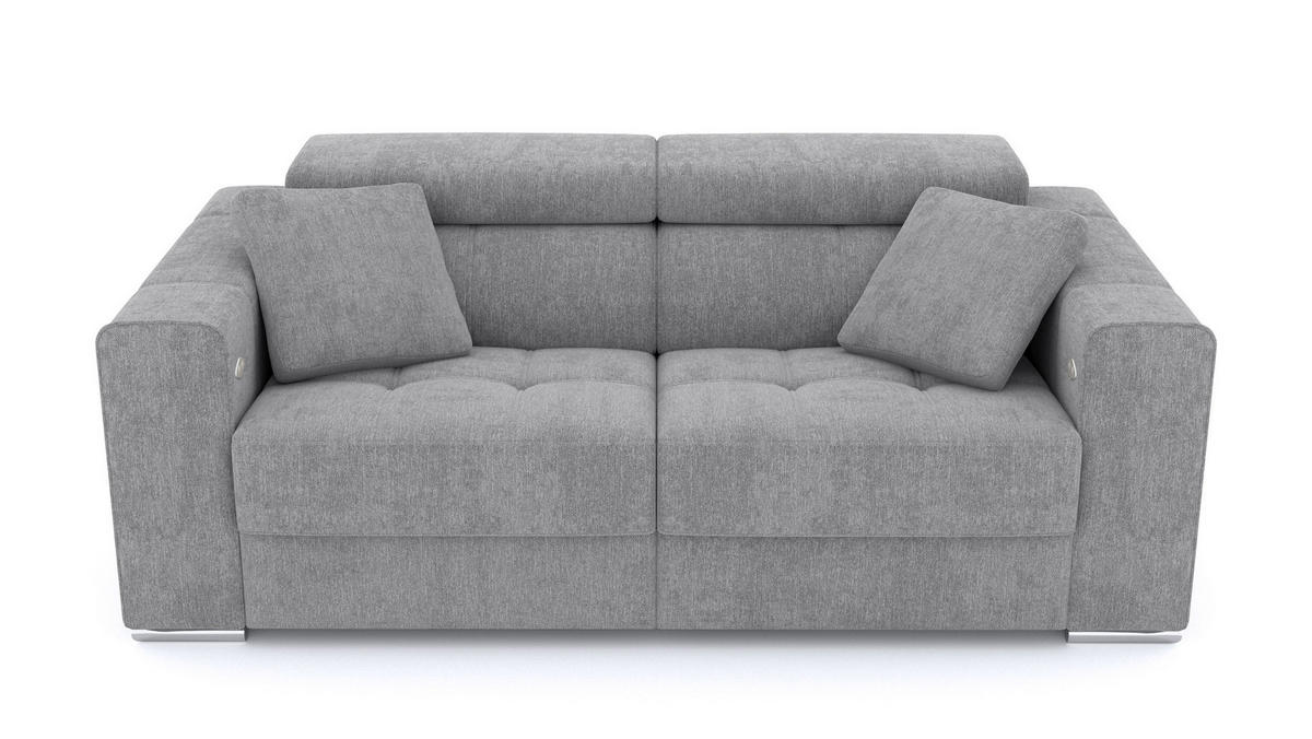 SOFA QUARTZ 3-Sitzer mit 2 Relaxfunktionen, grau - Silberfarben/Grau, Holzwerkstoff/Textil (204/80/102cm) - Courtois Laville