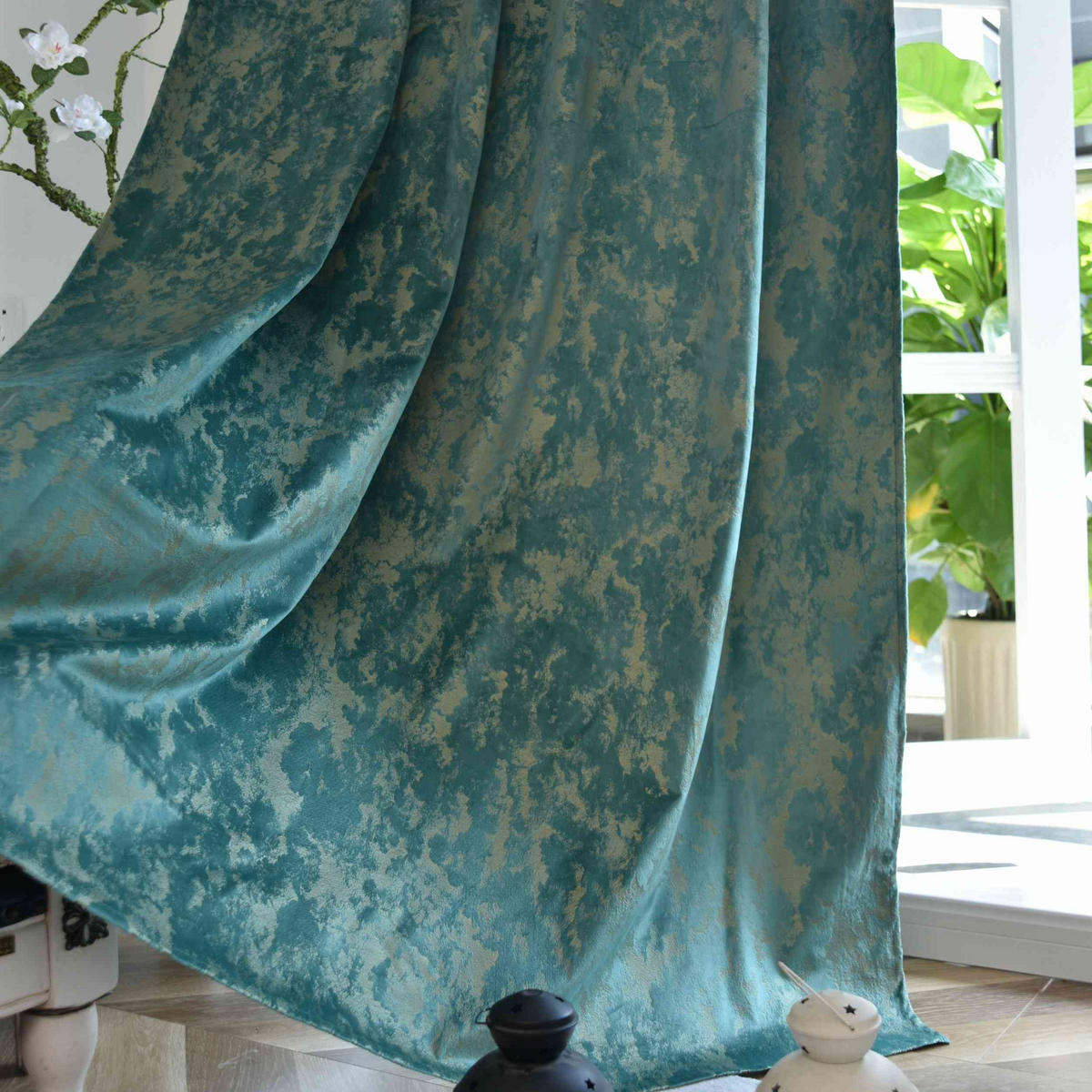 VORHANG SAMT MILANO STAR HxB 245x140 cm Grün Gold - Grün, Textil (140/245cm) - Gardinenbox