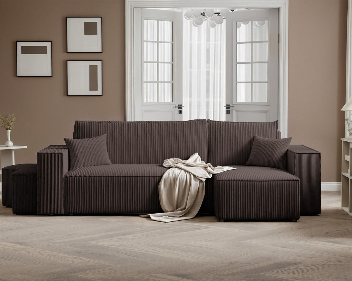 ECKSOFA Adara Inkl. Hocker - Braun, Holzwerkstoff/Textil (145/262cm) - Fun Möbel