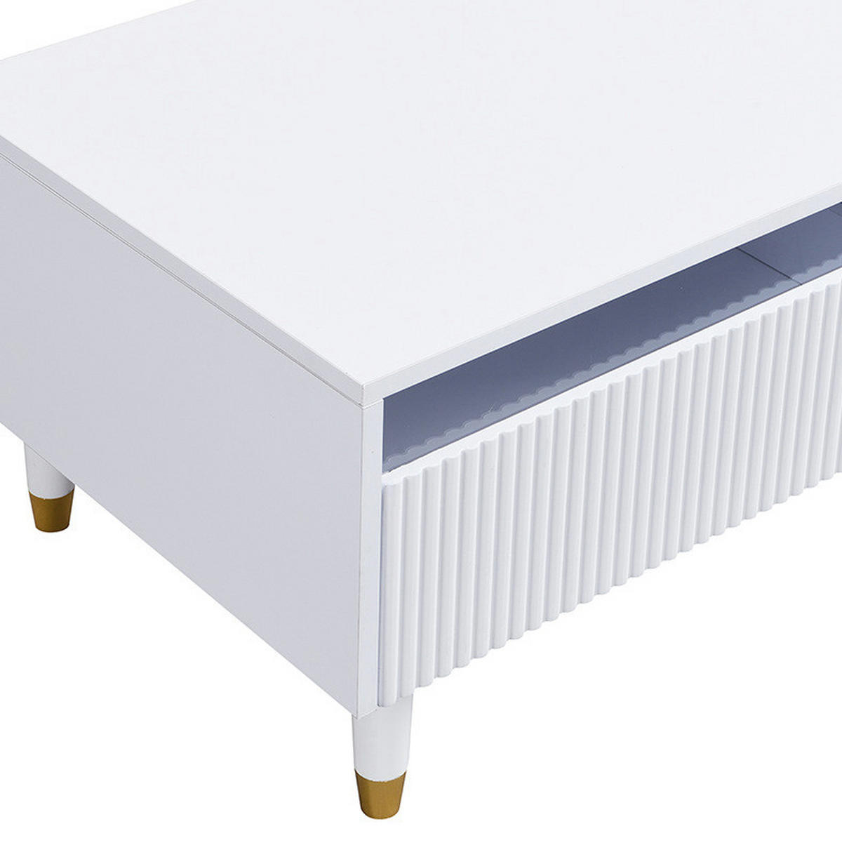COUCHTISCH 110/50/40 cm weiß aus MDF mit LED-Beleuchtung und Schubladen - Weiß, Holzwerkstoff (100/50/40cm) - OKMYHOME