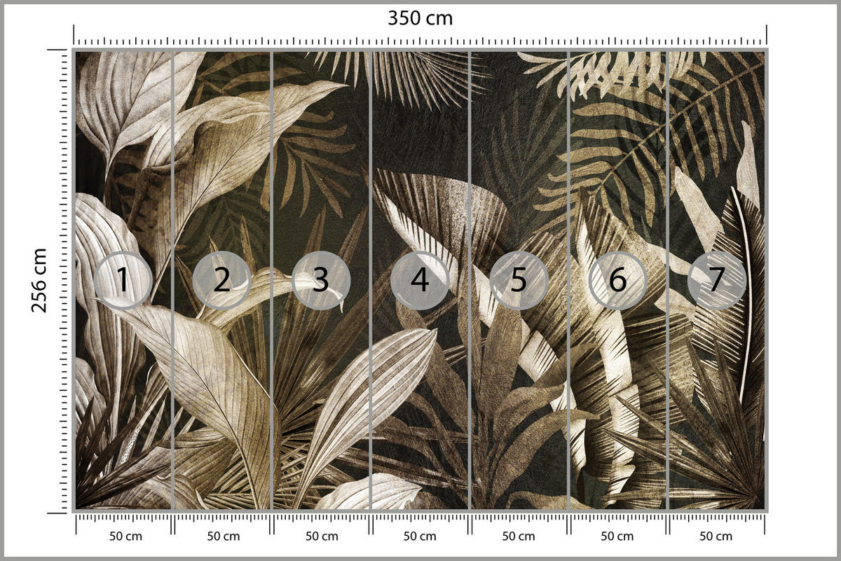 FOTOTAPETE Vintage Tropenpflanzen Blätter Exotisch Modern 350x256 - Beige/Grau, Papier (350/256cm) - Muralo