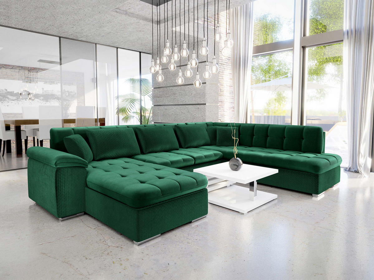 WOHNLANDSCHAFT Niko Bis Premium, Seite: Links - Smaragdgrün, Holz/Textil (348/76/205cm) - MIRJAN24