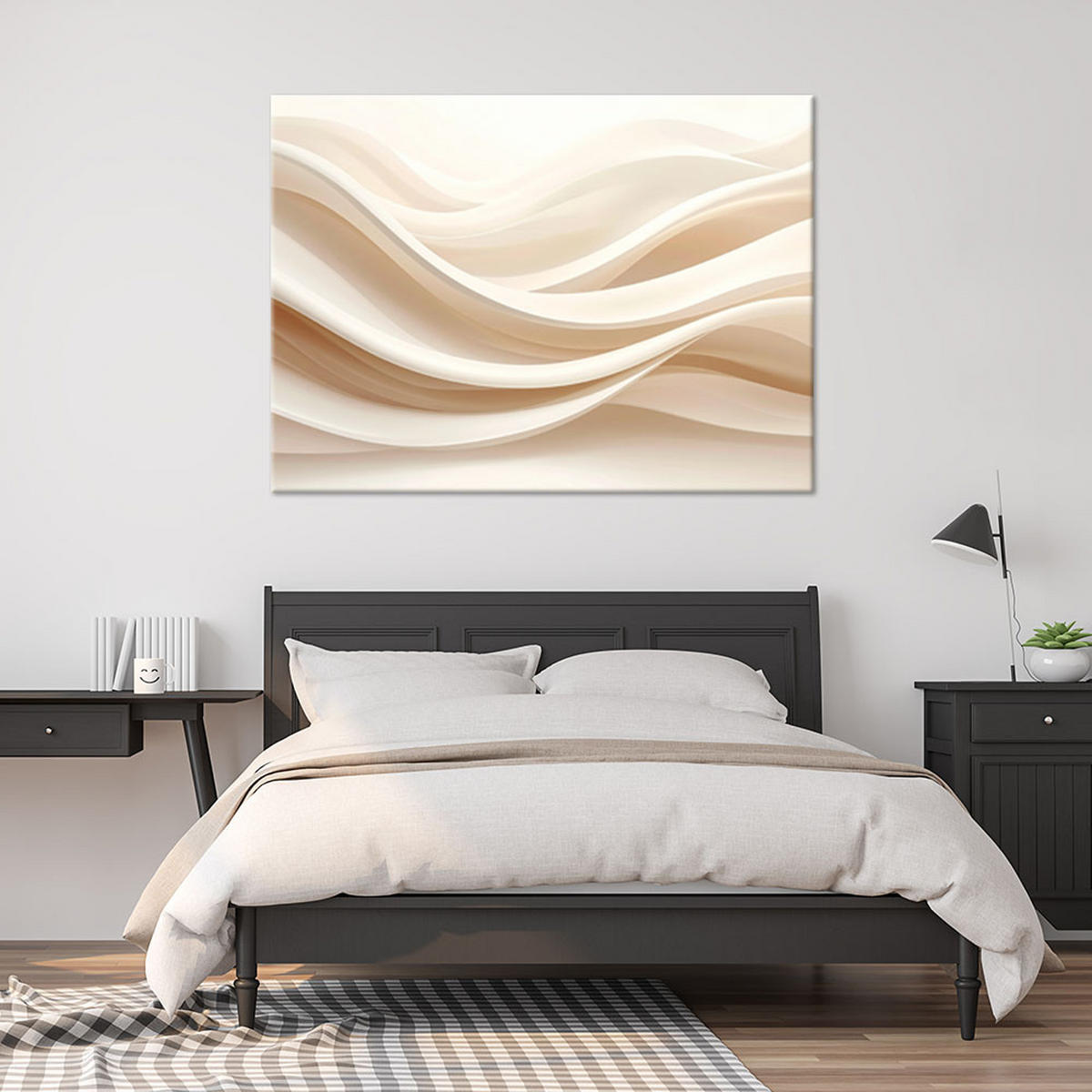 BILD auf Leinwand, Abstrakte cremefarbene Wellen in einer eleganten Komposition - Beige, Textil (120/80cm) - Feeby