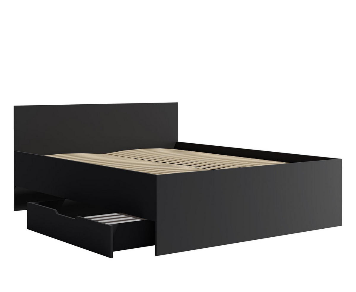 BETT Maxivo Schwarz, mit hohem Kopfteil und Holzrahmen, Bettzeugbehälter - Schwarz, Holzwerkstoff (160/200cm) - Bettso