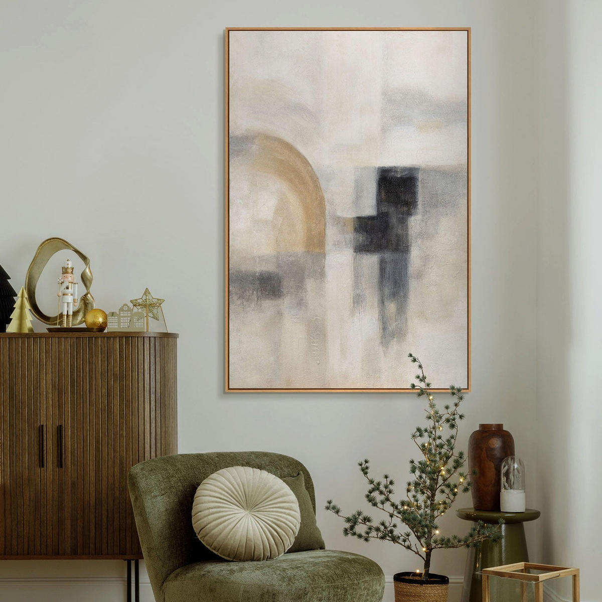 GEMÄLDE Geisterhaftes Licht Schattenfugenrahmen Beige 120x80 cm - Beige, Holz (120/80cm) - YS-art gallery