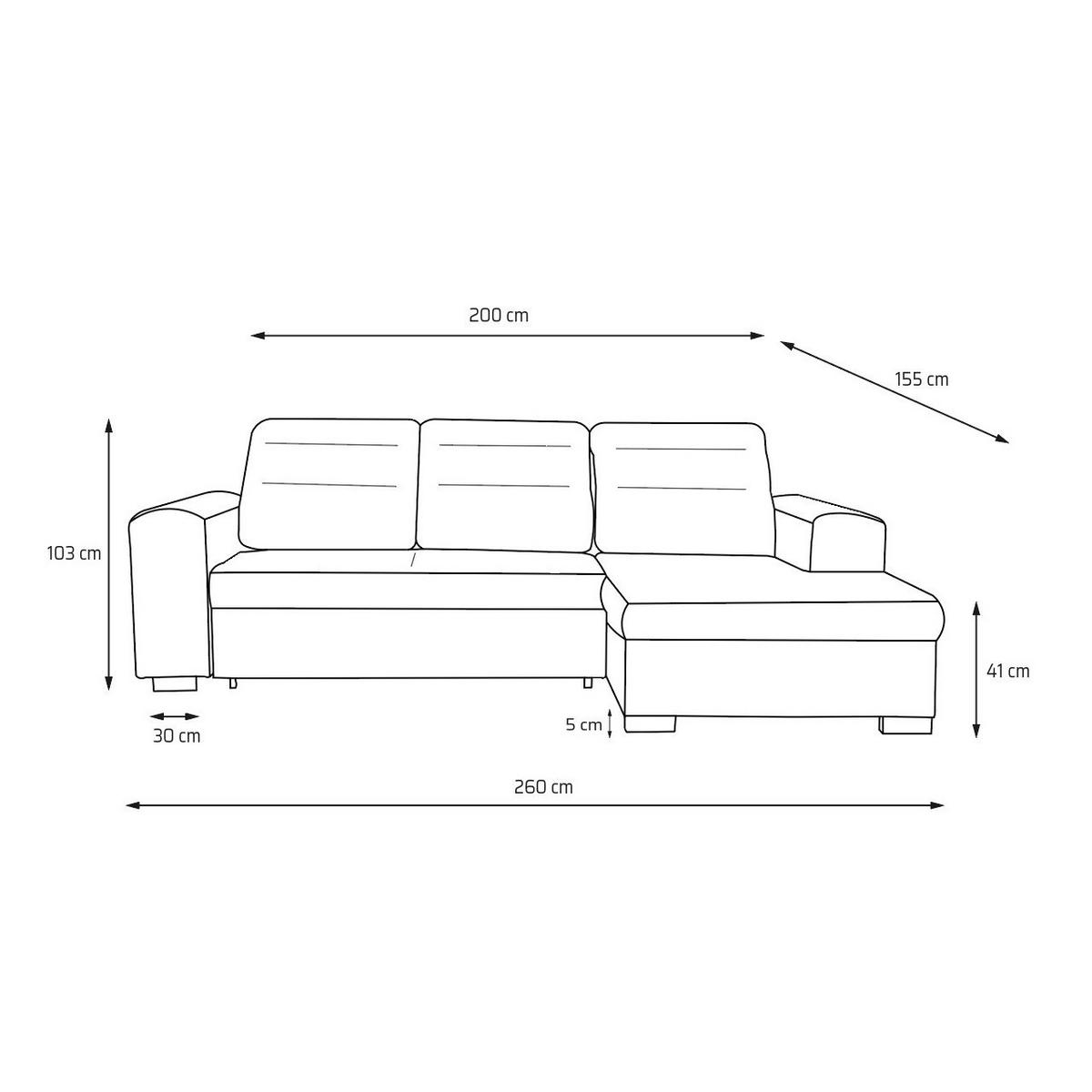 ECKSOFA CLOUD S Rechts mit Schlaffunktion 120x200 Velours Grau - Chromfarben/Grau, Holz/Kunststoff (260/155cm) - Muffo