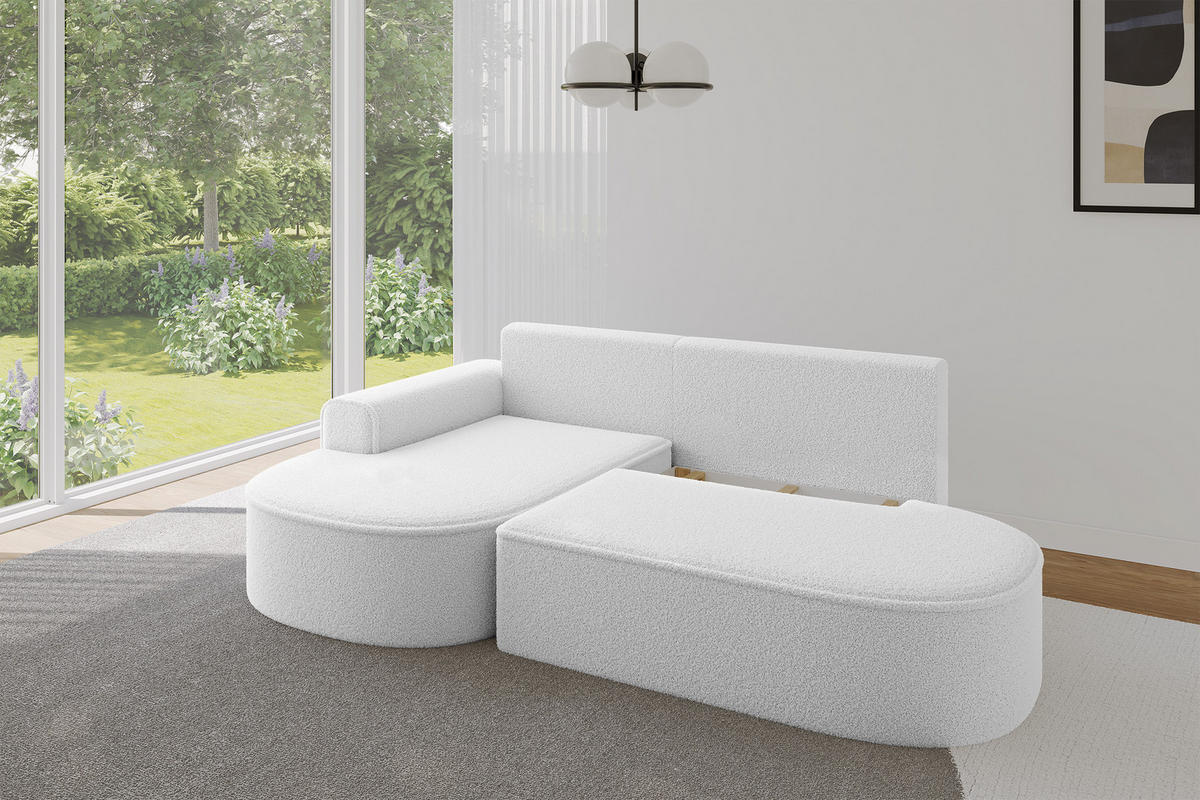 ECKSOFA mit Schlaffunktion und Bettkasten Ottomane Links MARI-L1-S - 283x167x85 cm Weiß Bouclé - Schwarz/Weiß, Holzwerkstoff/Kunststoff (283/167cm) - ALTDECOR