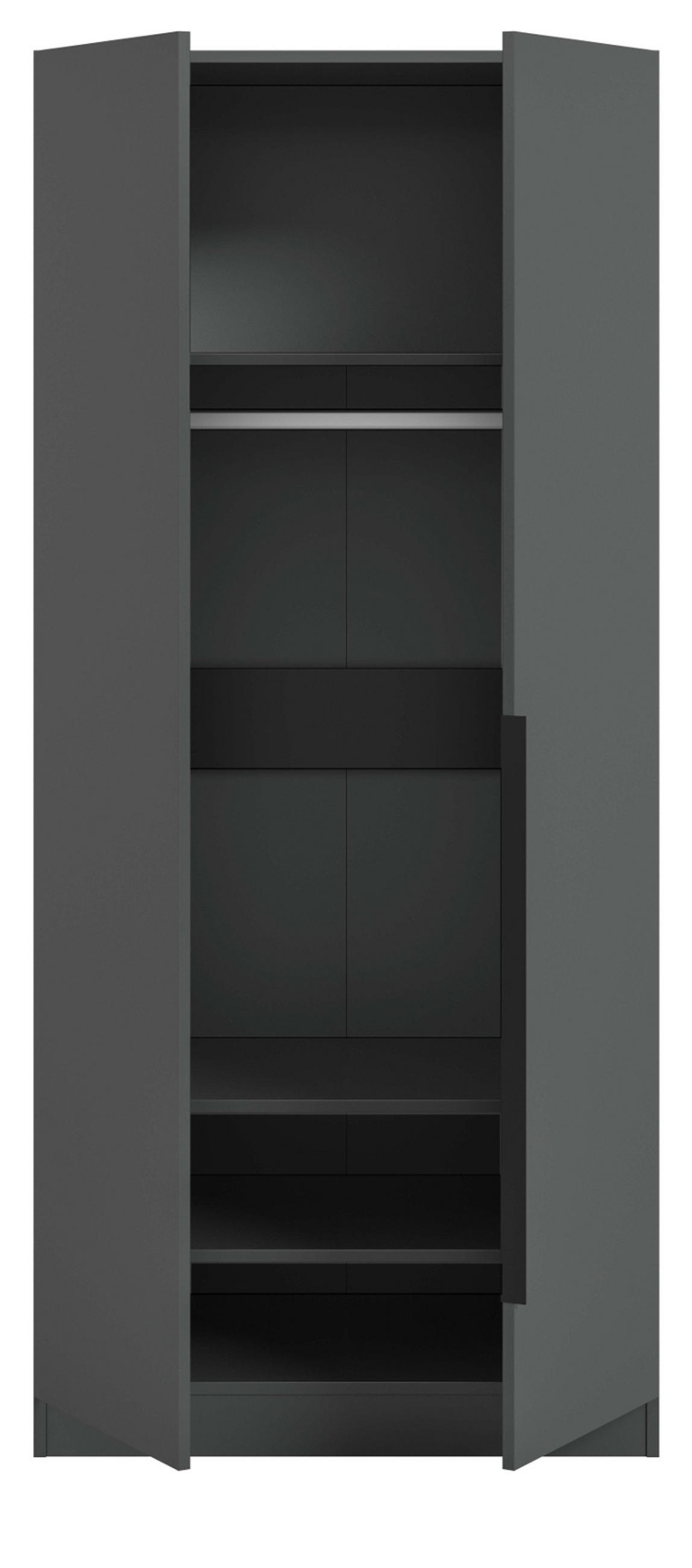 KLEIDERSCHRANK grau 2-türig 80 x 181 cm, Drehtürenschrank mit zusätzlichen Einlegeböden - Schwarz/Grau, Holzwerkstoff/Kunststoff (80/181/52cm) - Inn.Furn
