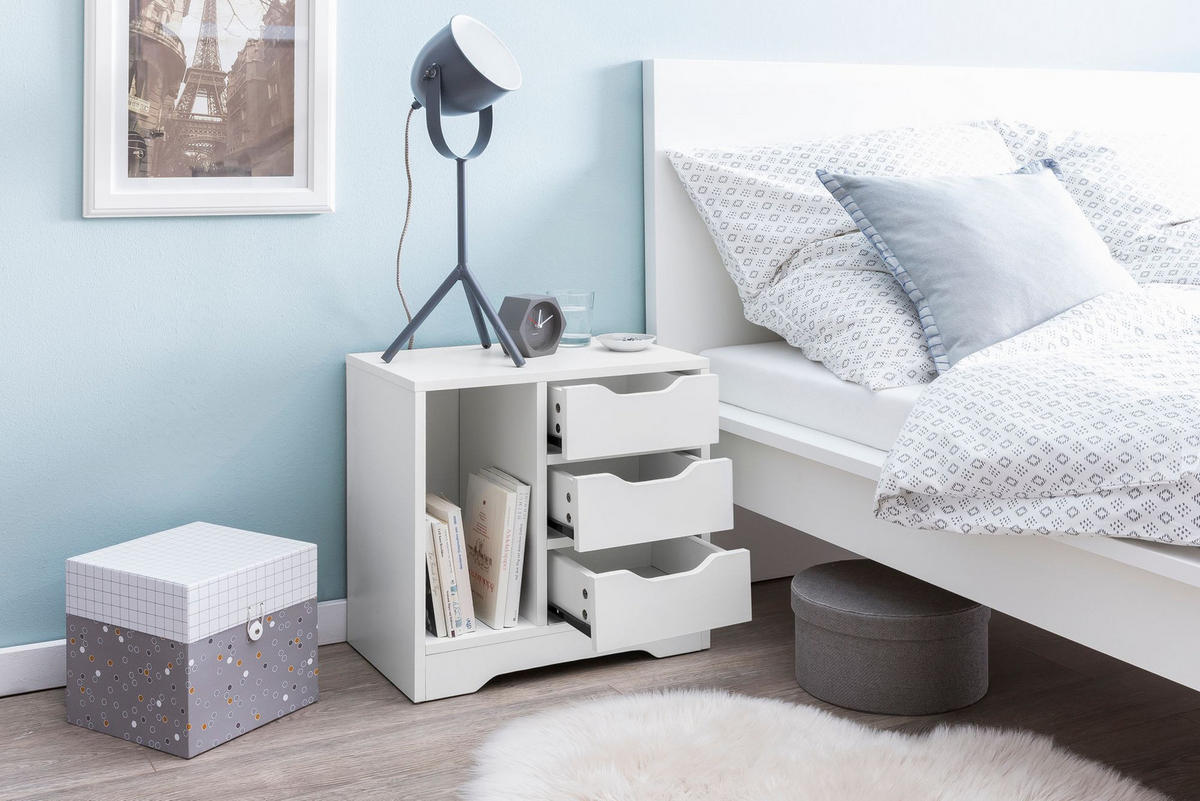 NACHTTISCH – Melaminharz, mit Ablage, modern, kompakt - Weiß, Holz (49/50/30cm) - KADIMA DESIGN