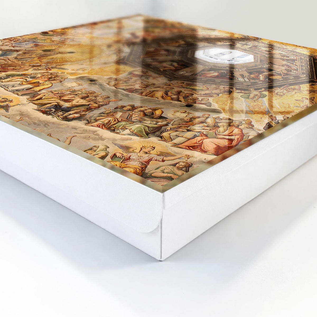 SCHLÜSSELBOX Weiß 30x30 cm – Türöffnung nach rechts - Religiöse Fresken - Gelb, Metall (30/30/5cm) - TULUP