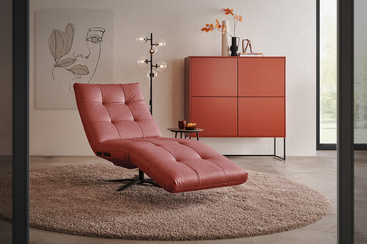 RELAXLIEGE LETICIA Rot Leder - Rot/Schwarz, Leder/Metall (82/115/156cm) - KAWOLA