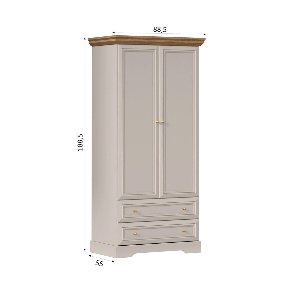 ŠATNÍ SKŘÍŇ 2DVEŘOVÁ Dulci Kašmír a dřevo - kašmírová, kompozitní dřevo (88.4/188.8/55.2cm) - Petits-meubles