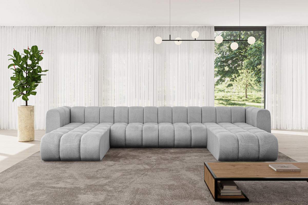 WOHNLANDSCHAFT modulares Sofa Joren-U2 - 410x177x70 cm Grau - Hellgrau, Holzwerkstoff/Textil (410/70/177cm) - ALTDECOR