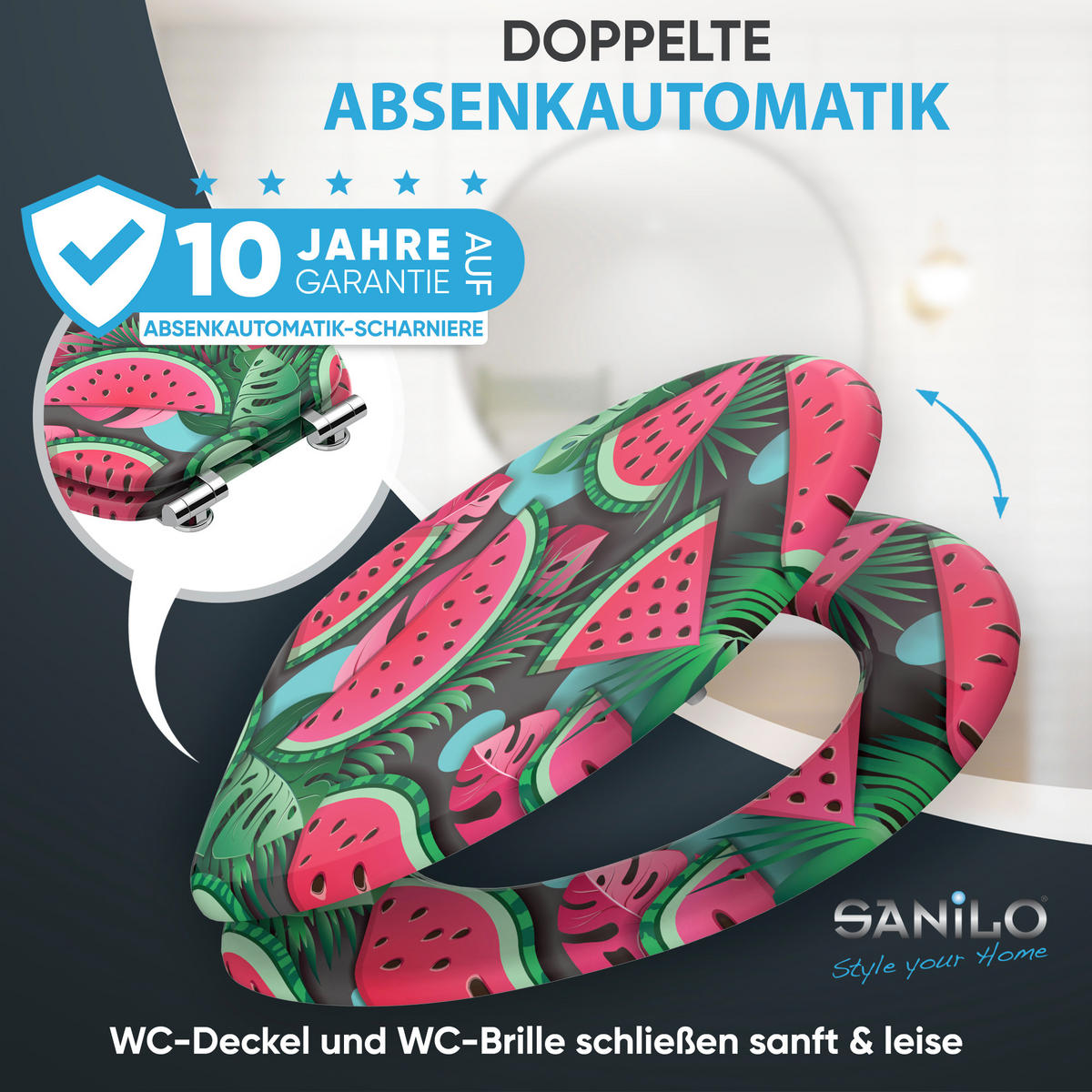 WC Sitz mit Absenkautomatik Melone - Grün, Holzwerkstoff (38/6/47cm) - Sanilo