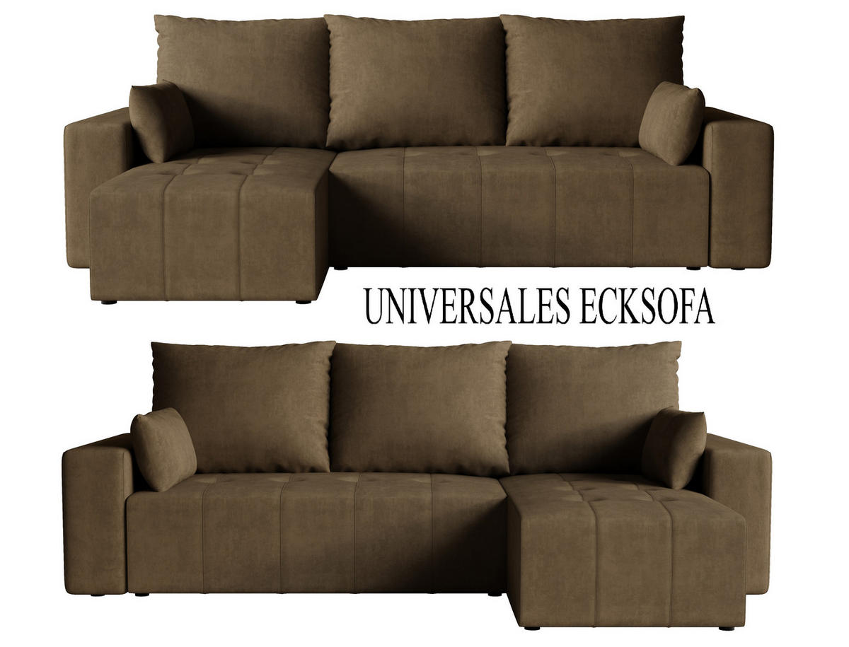 ECKSOFA Tico mit Bettkasten und Schlaffunktion, L-Form/XL-Form, Velourstoff, Universal - Braun, Holzwerkstoff (246/145cm) - 4ALL HOME