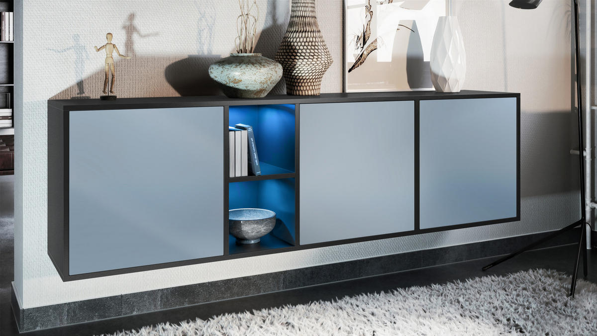 SIDEBOARD Cuba Türen in Denim - Pastellblau, Holzwerkstoff (182/53/35cm) - Vladon