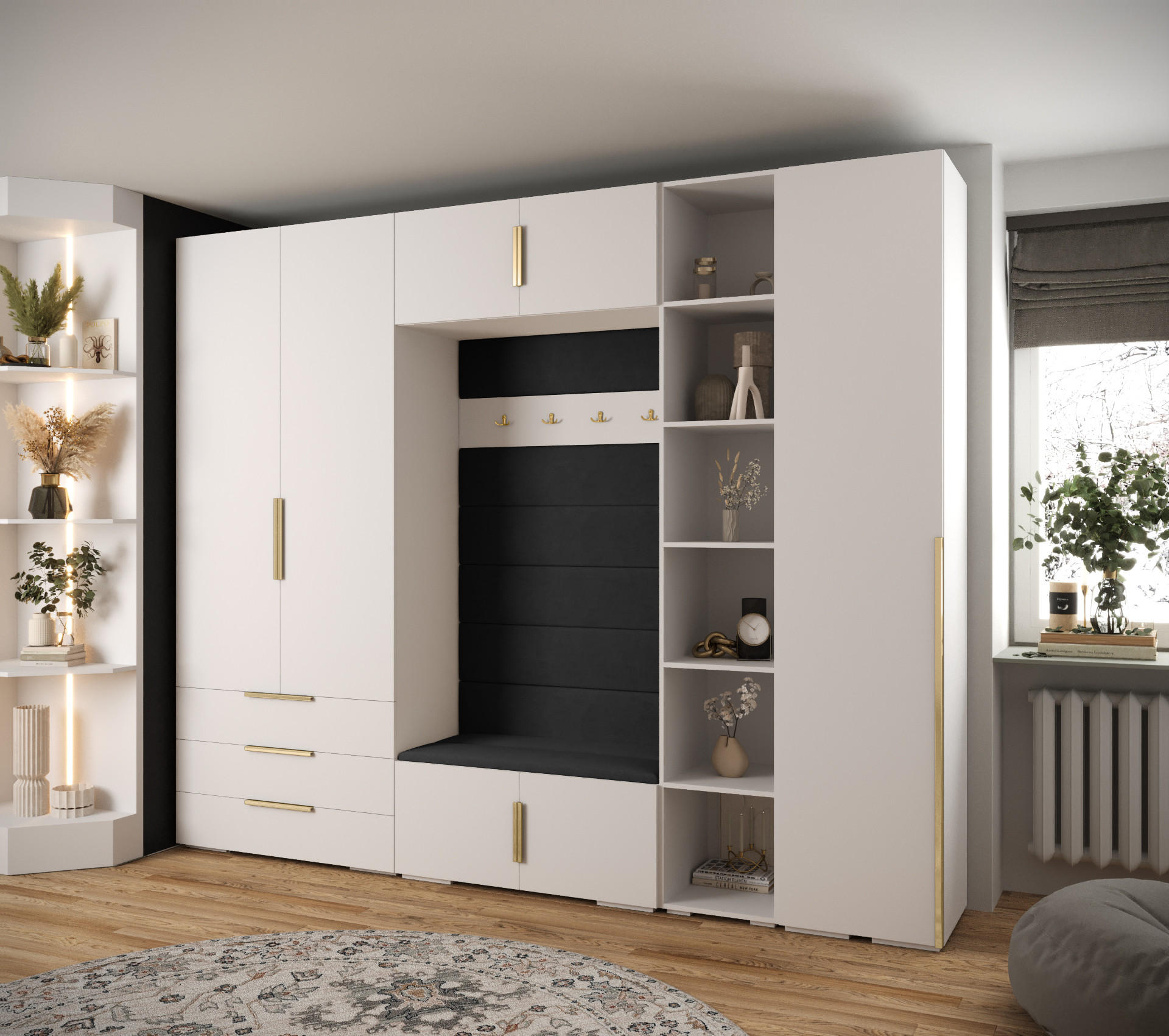 GARDEROBEN-SET 236,7/290/47 - Goldfarben/Schwarz, Holz/Kunststoff (290/236.7/47cm) - Abiks Möbel