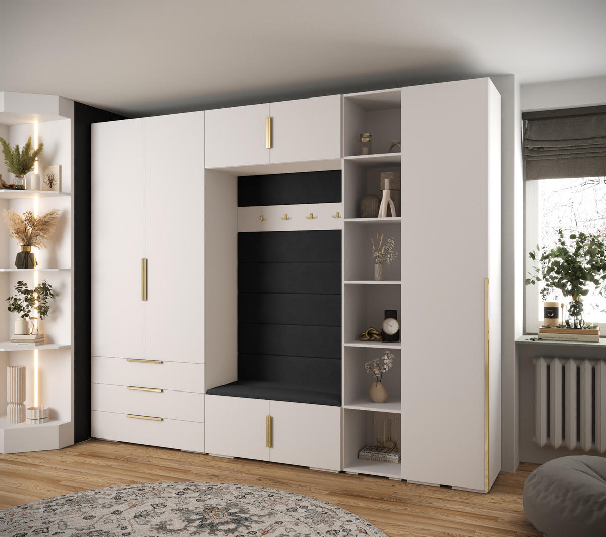 GARDEROBEN-SET 236,7/290/47 - Goldfarben/Schwarz, Holz/Kunststoff (290/236.7/47cm) - Abiks Möbel